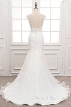 Tulle & Organza Bateau Mermaid Wedding Dresses With Lace Appliques & Belt