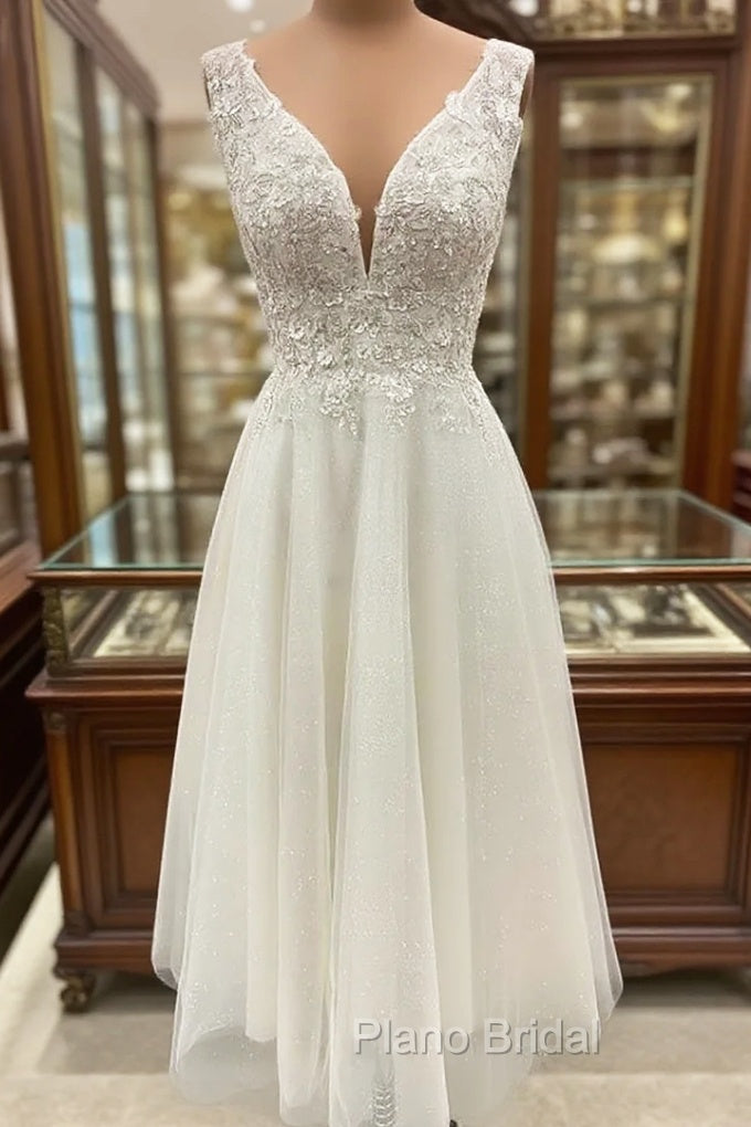 Tulle Formal Prom Dresses A-line Tea-Length With Appliqued Glitter Main image