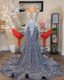 O Neck Silver Formal Prom Dresses, Plus Size Formal Prom Dresses, Sparkly Formal Prom Dresses Beaded Applique Formal Prom Dresses