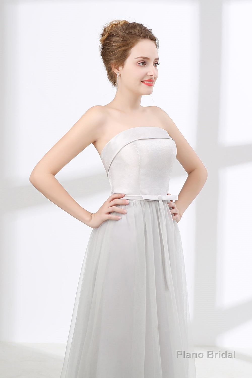 Tulle & Satin Strapless Neckline A-line Bridesmaid Dresses With Bowknot