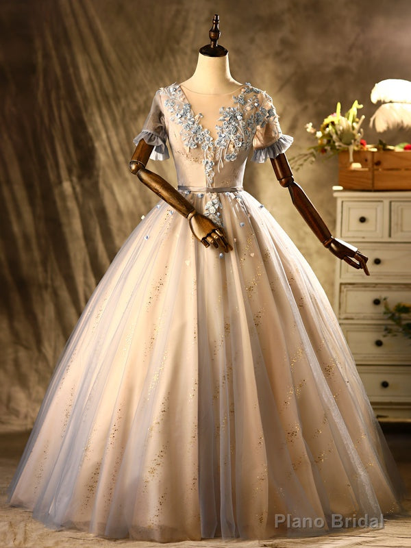 Tulle Sequins Appliques Short Sleeve Quinceanera Dress Main image