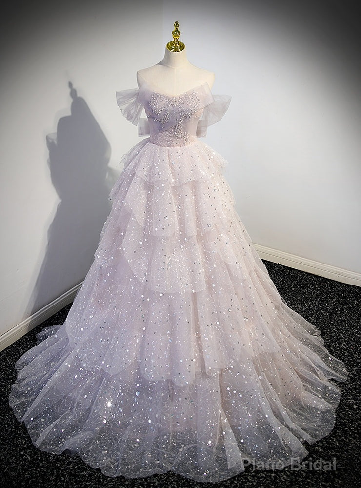 Tulle Sequins Off the Shoulder Tiers Prom Dress