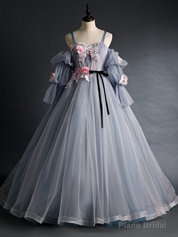 Tulle Spaghetti Straps Balloon Sleeve Appliques Quinceanera Dress Main image