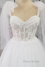 Tulle Sweetheart Lace-Up A-Line Long Wedding Dresses