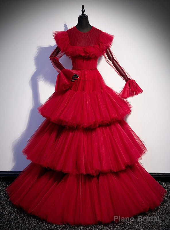 Tulle Tiers Long Sleeve Backless Prom Dress Main image