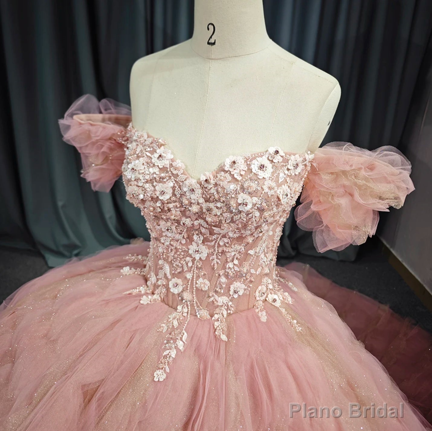 Tulle Tufted Pink Floral Quinceaera Ball Gown Dress Secondary image