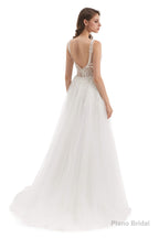 Tulle Lace V-neck Backless Wedding Dresses