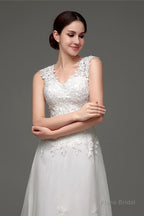 Tulle V-neck Illusion Back Wedding Dresses With Lace Bodice