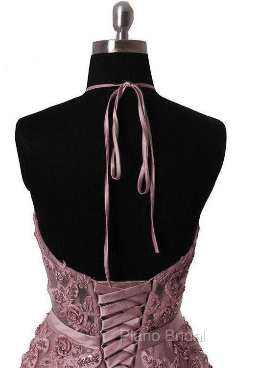 Tulle Wisteria Formal Prom Dresses A-Line/Princess Scoop Neck Court Train With Appliqued