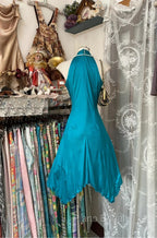 Turquoise A-Line Halter Satin Formal Prom Dresses Sexy Sleeveless Party Dresses