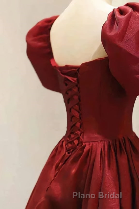 Burgundy A Line Long Formal Prom Dresses with Short Sleeves, New Party Gown Secondary image