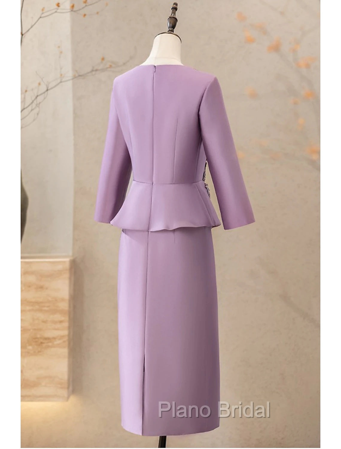 Two Piece Cocktail Dresses Elegant Dresses Wedding Party Tea Length Long Sleeve V Neck Satin Mother Of The Bride Dresses