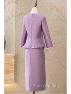 Two Piece Cocktail Dresses Elegant Dresses Wedding Party Tea Length Long Sleeve V Neck Satin Mother Of The Bride Dresses