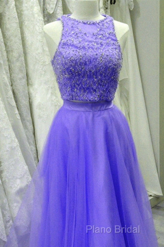 Two Piece Lavender Formal Prom Dresses Lace Crop Secondary image