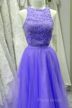 Two Piece Lavender Formal Prom Dresses Lace Crop