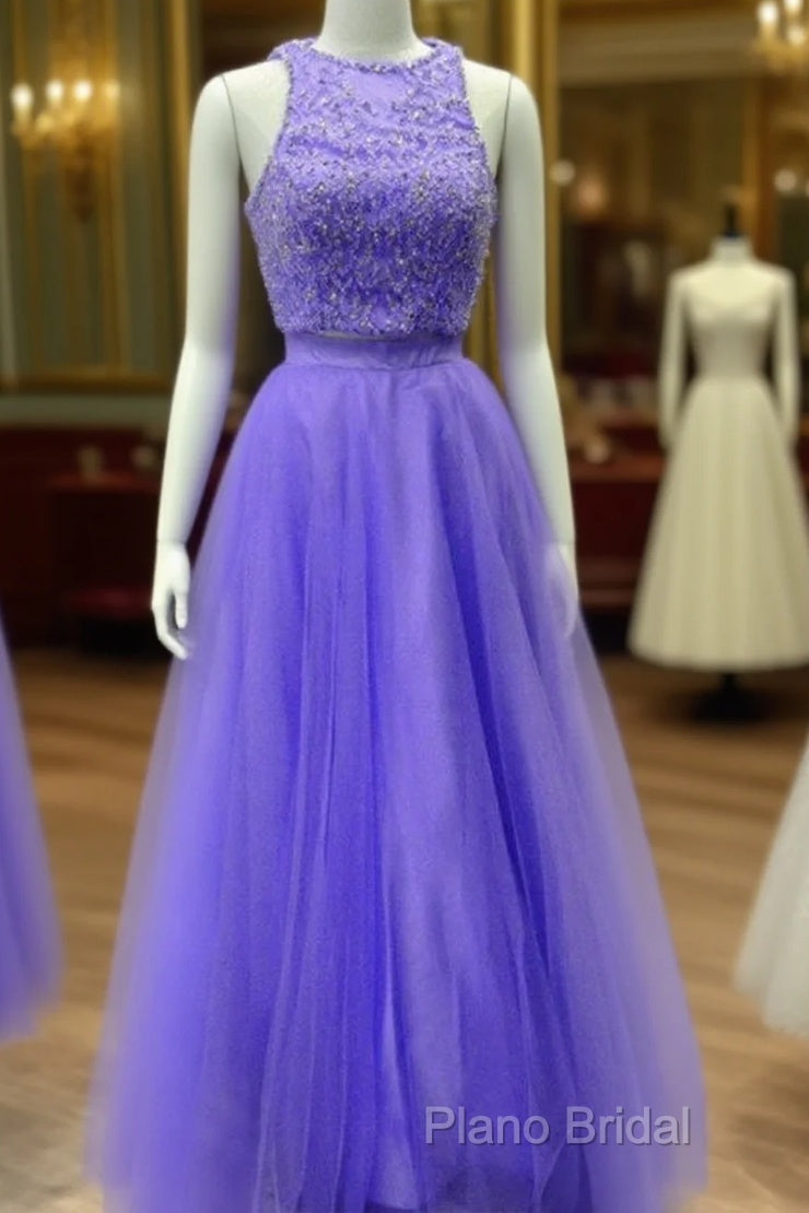 Two Piece Lavender Formal Prom Dresses Lace Crop