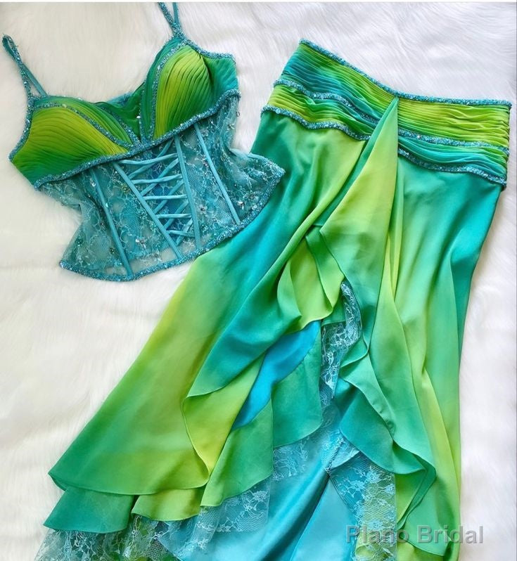 Two Piece Prom Dresses, Unique Ombre Evening Dresses Main image