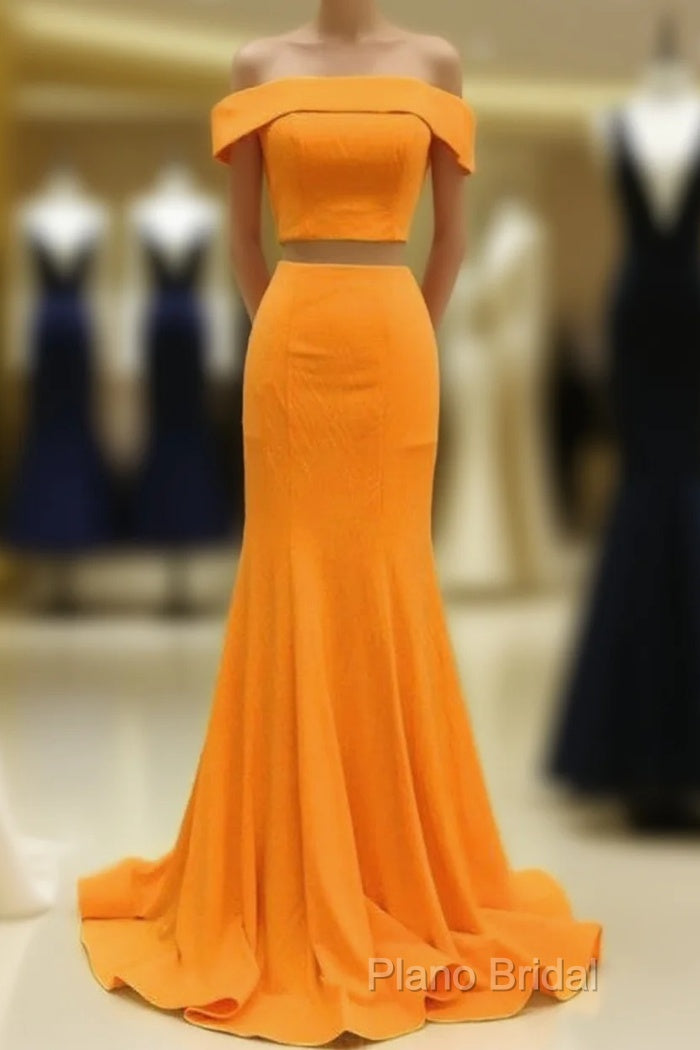 Two Piece Orange Formal Prom Dresses Mermaid Off Shoulder Main image