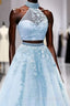 Two Piece Formal Prom Dresses Ball Gown Appliques Beaded