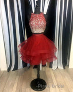 Two Piece Ruffles Ball Gown Homecoming Dresses,Navy Blue Semi Prom Dresses