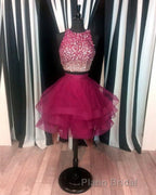Two Piece Ruffles Ball Gown Homecoming Dresses,Navy Blue Semi Prom Dresses