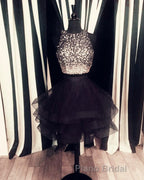 Two Piece Ruffles Ball Gown Homecoming Dresses,Navy Blue Semi Prom Dresses