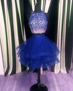 Two Piece Ruffles Ball Gown Homecoming Dresses,Navy Blue Semi Prom Dresses