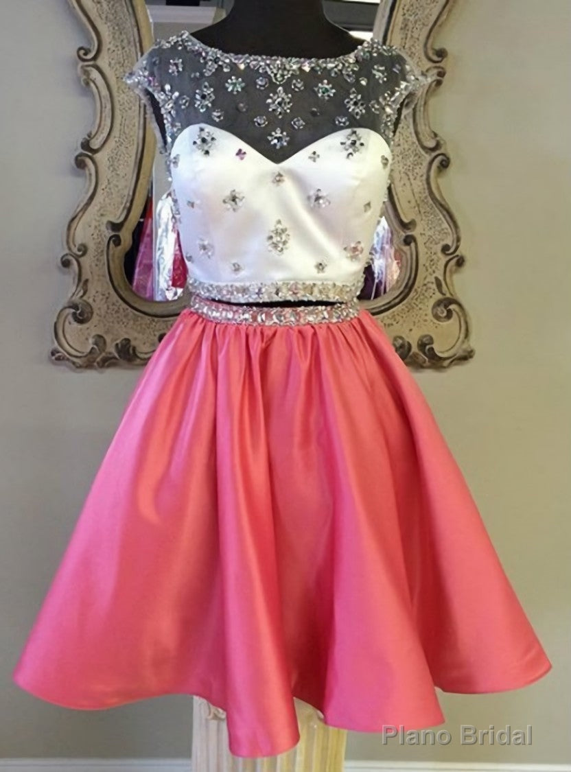Two Pieces Beaded School Homecoming Dresses Scoop Sheer Top A Line Main image