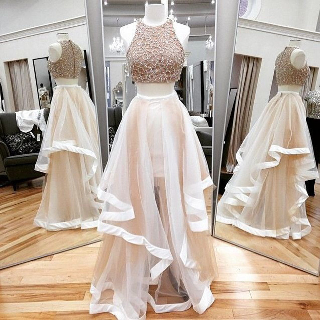 Two Pieces Beaded Unique Light Pink Charming Vintage Formal Prom Formal Prom Dresses Secondary image