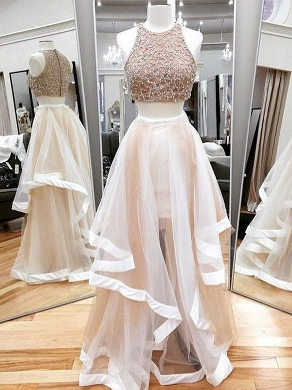 Two Pieces Beaded Unique Light Pink Charming Vintage Formal Prom Formal Prom Dresses Main image