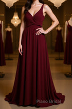 Two Pieces Burgundy Long Formal Prom Dresses, Dark Wine Red 2 Pieces Long Formal Bridesmaid Dresses