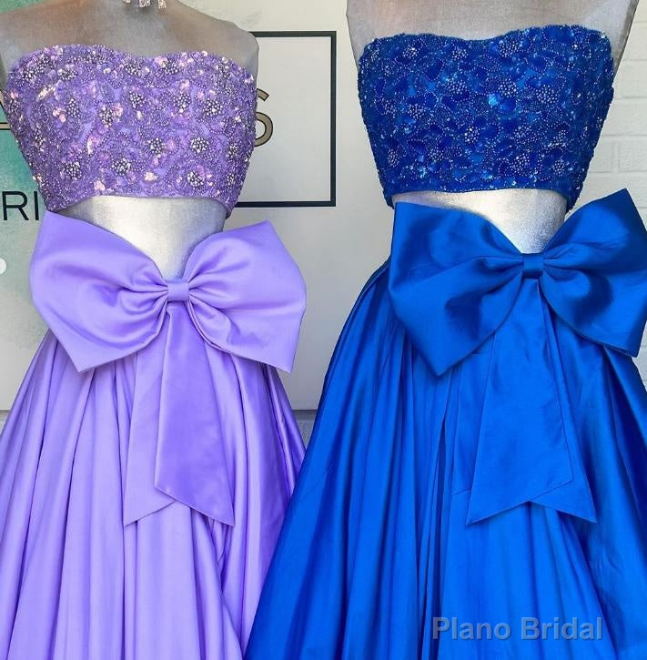 Two Pieces Long Prom Dress with Beaded Top and Bow Secondary image