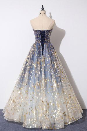 Unique A Line Strapless Ombre Long Formal Prom Dresses Stunning Party Dresses