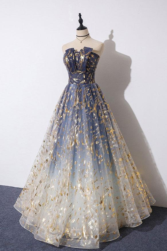 Unique A Line Strapless Ombre Long Formal Prom Dresses Stunning Party Dresses Main image