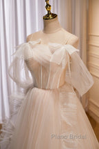 Unique And Noble Ivory Sleeveless Off Shoulder Ball Dresses Ivory Sheer Thin Shoulder Strap With Backless Strap Formal Prom Dresses