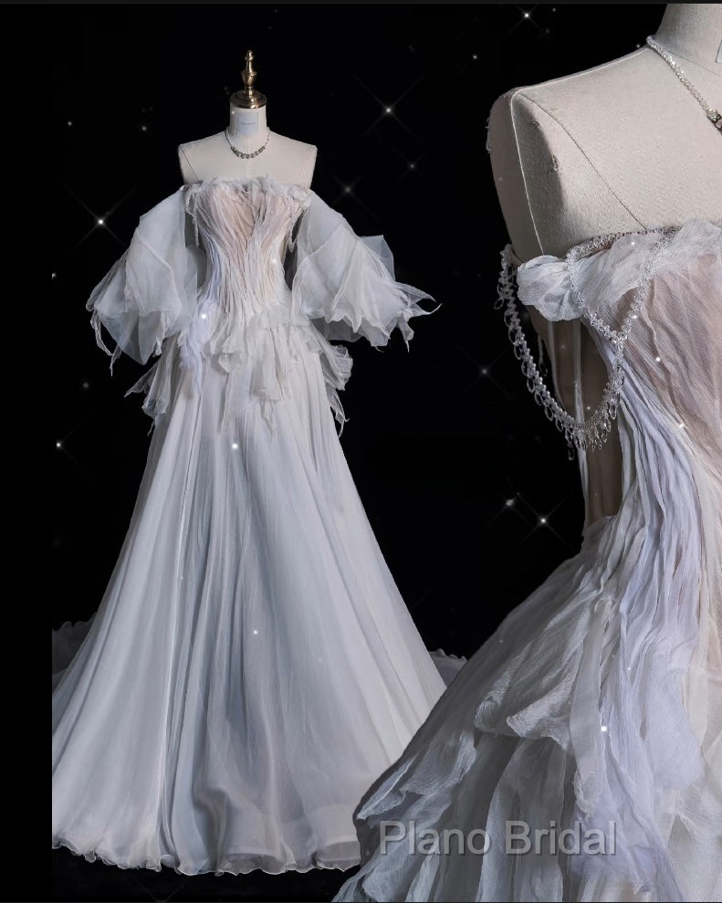 Unique Ball Gown Off The Shoulder Long Tulle White Wedding Dresses Brides Dresses Secondary image