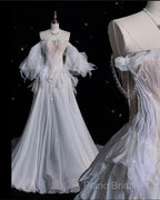 Unique Ball Gown Off The Shoulder Long Tulle White Wedding Dresses Brides Dresses