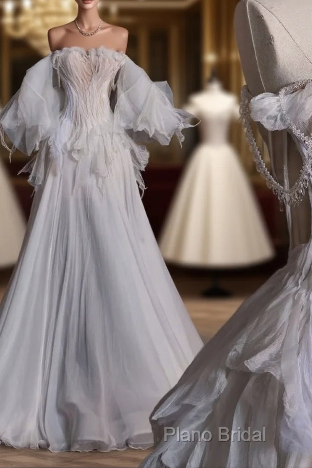 Unique Ball Gown Off The Shoulder Long Tulle White Wedding Dresses Brides Dresses