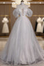 Unique Ball Gown Off The Shoulder Sequin Short Sleeves White Wedding Dresses Brides Dresses