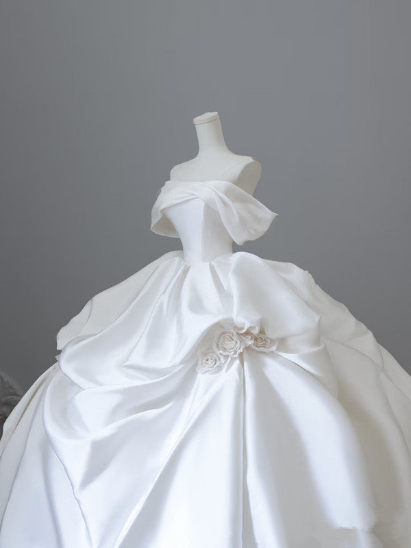 Unique Ball Gown Strapless Off The Shoulder Satin Long Wedding Dresses Brides Dresses