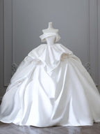 Unique Ball Gown Strapless Off The Shoulder Satin Long Wedding Dresses Brides Dresses