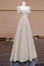 Unique Ball Gown Strapless Short Sleeves Long Wedding Dresses