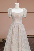 Unique Ball Gown Strapless Short Sleeves Long Wedding Dresses