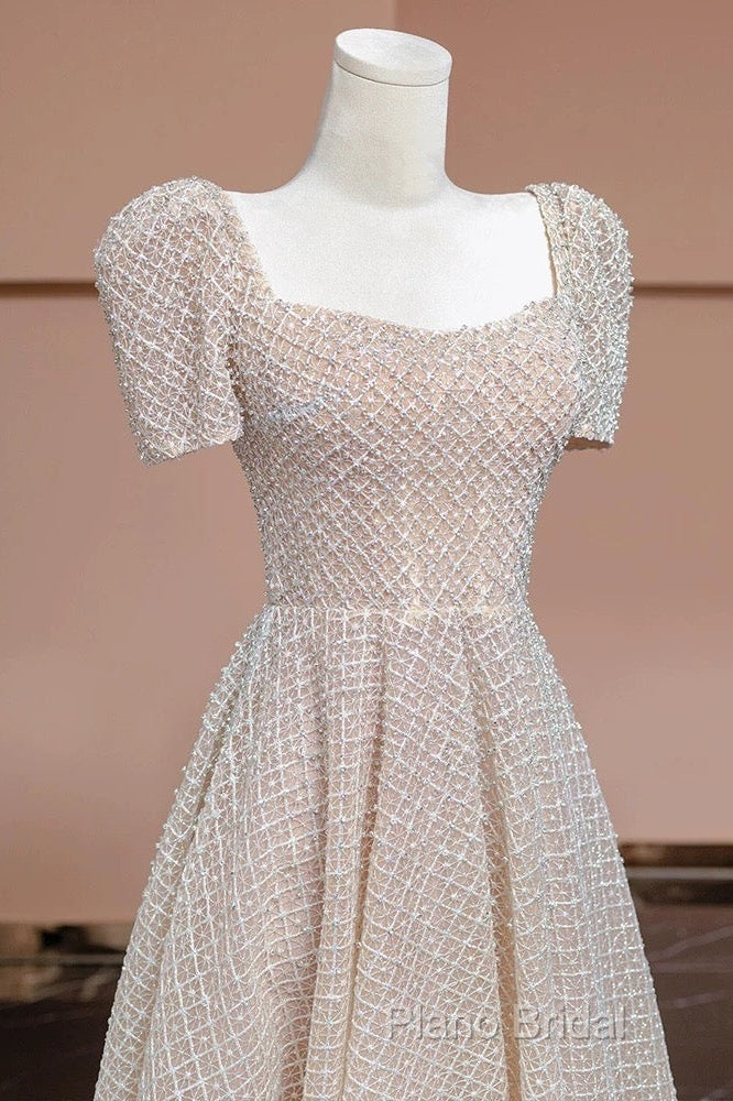 Unique Ball Gown Strapless Short Sleeves Long Wedding Dresses