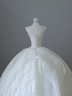 Unique Ball Gown Strapless Tulle White Long Wedding Dresses Brides Dresses