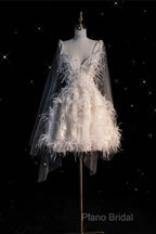 Unique Ball Gown Straps Sequin Short White Wedding Dresses Brides Dresses