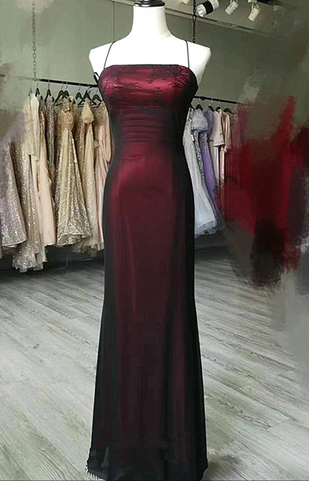Unique Black And Red Scoop Straps Long Party Dresses, Black And Red Formal Evening Dresses Main image