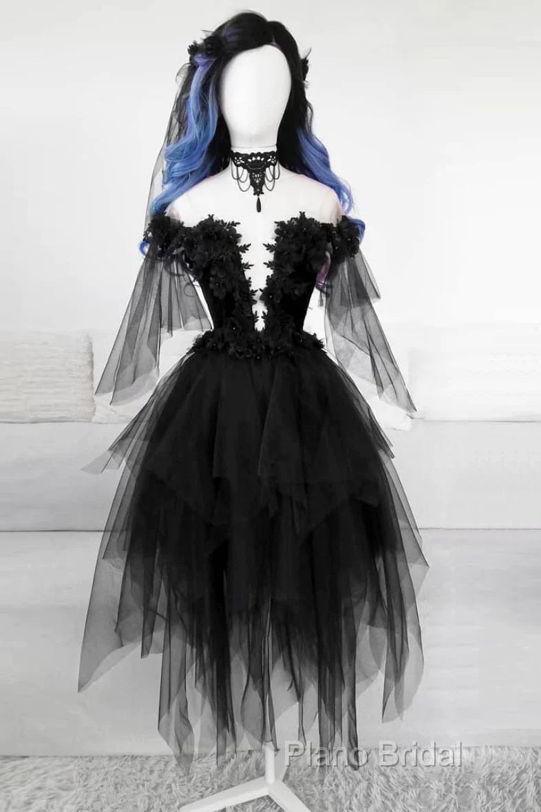 Unique Black Off The Shoulder Layered Tulle Homecoming Dresses,Beautiful Formal Prom Dresses Secondary image