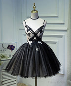 Unique Black Tulle Short Prom Dress, Black Homecoming Dresses