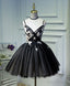 Unique Black Tulle Short Prom Dress, Black Homecoming Dresses